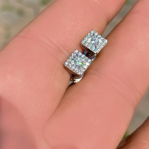 UNISEX Real Solid Sterling Silver Iced Earrings - Picture 6 of 8